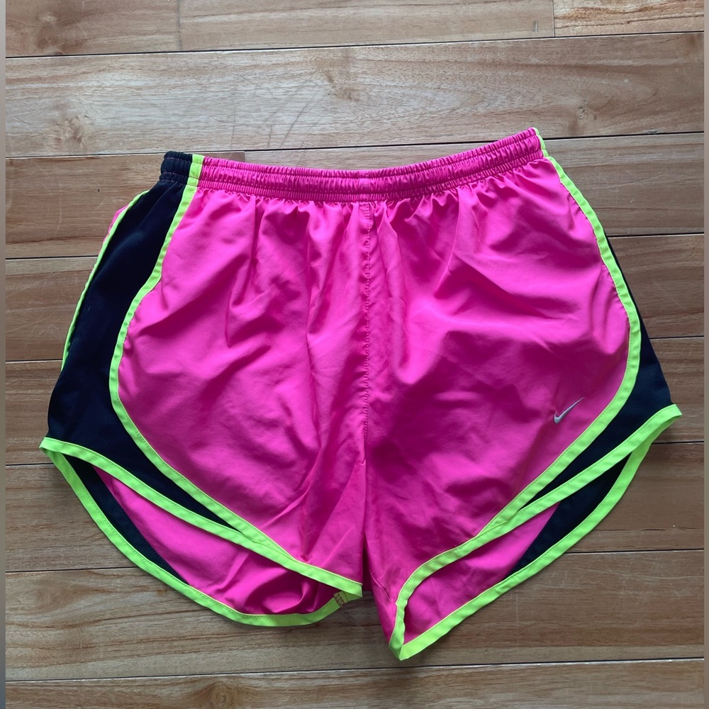 Nike Women's Neon Pink and Black Athletic Shorts
